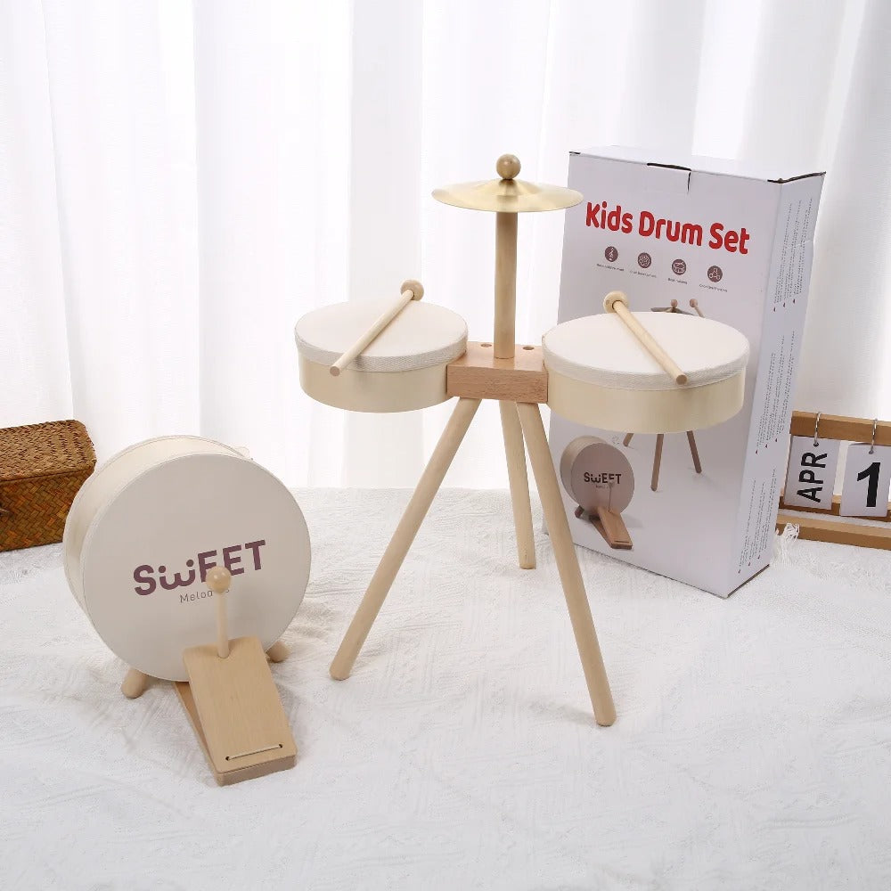 Drveni Bubnjarski Set s Pedalom – Edukativni Glazbeni Instrument za Djecu