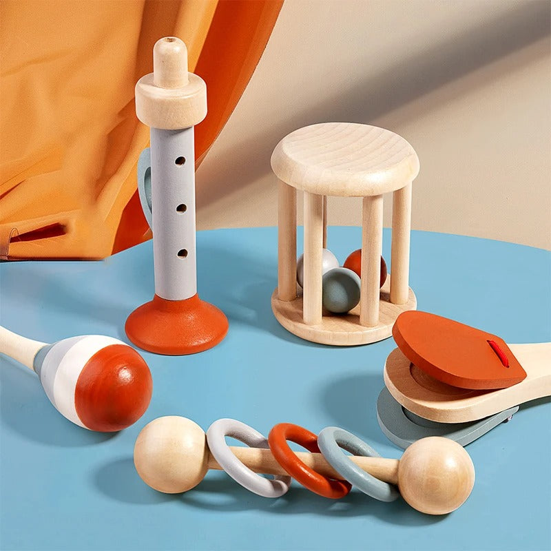 Set Drvenih Glazbenih Instrumenata i Senzornih Zvečki (5 dijelova)