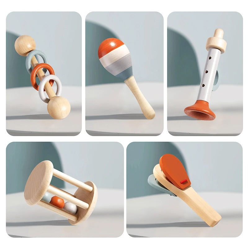 Set Drvenih Glazbenih Instrumenata i Senzornih Zvečki (5 dijelova)