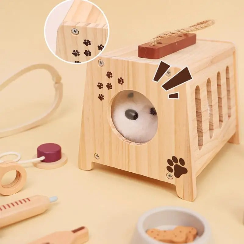 Drveni Veterinarski Set s Transporterom i Plišanom Igračkom – Pet Care Vet Kit