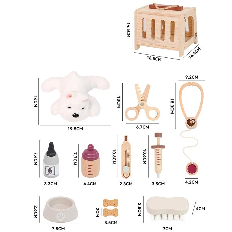 Drveni Veterinarski Set s Transporterom i Plišanom Igračkom – Pet Care Vet Kit
